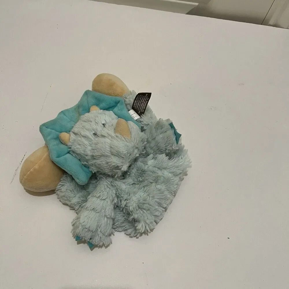 Demdaco Dinosaur Lovey Dino Triceratops Aqua Baby Toy Security Blanket Rattle